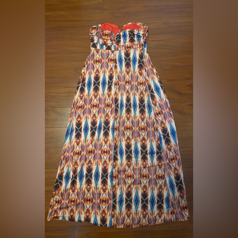 Nicole Miller  Strapless  Maxi Dress  GEOMETRIC PATTERN COLORFUL SIZE 10